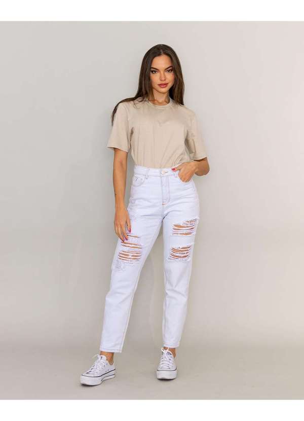 Consciência - Calca Jeans Gelo Mom Feminina Cintura Alta Linha Eco Azul 6