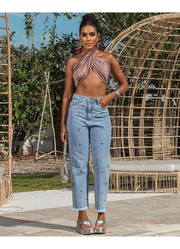 Mom Jeans Feminina CalÃ§a Jeans Com Fenda Calça Jeans Escuro Wide