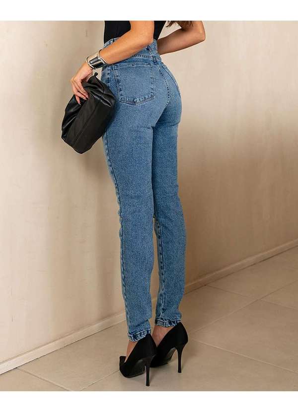 Consciência - Calca Jeans Mom Feminina Cintura Alta Basica com Elastano Azul 4
