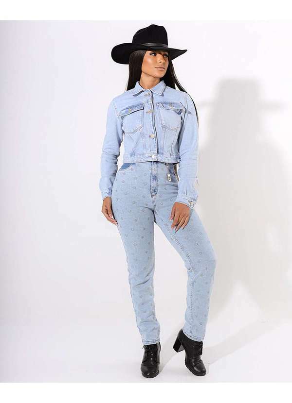 Consciência - Calca Jeans Mom Feminina Cintura Alta Bordado Estrela Azul