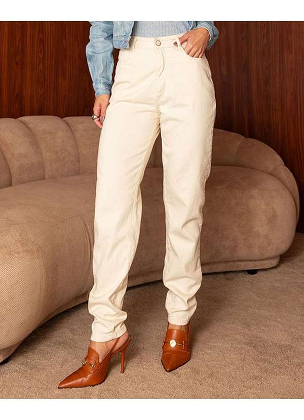 Consciência - Calca Jeans Off Mom Feminina Cintura Alta Basica Branco 3