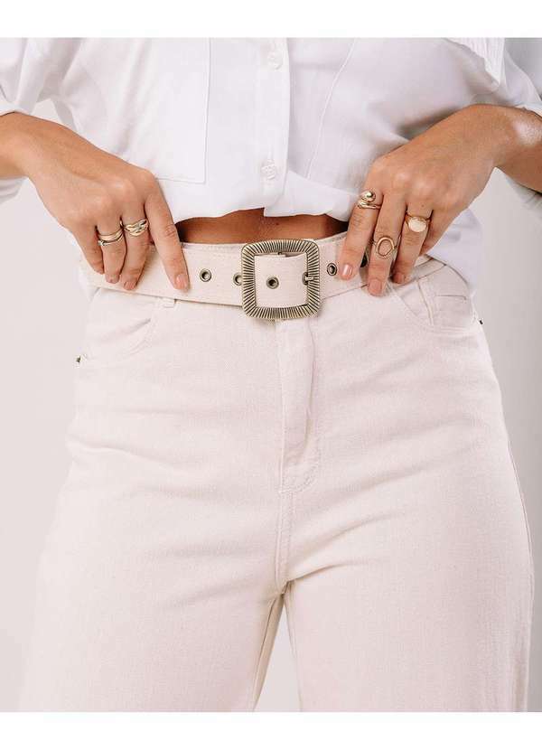 Consciência - Calca Jeans Off Pantacourt Feminina Cintura Alta com Cinto Branco 3