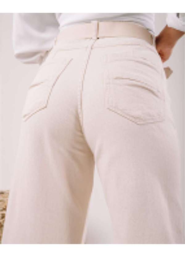 Consciência - Calca Jeans Off Pantacourt Feminina Cintura Alta com Cinto Branco 4
