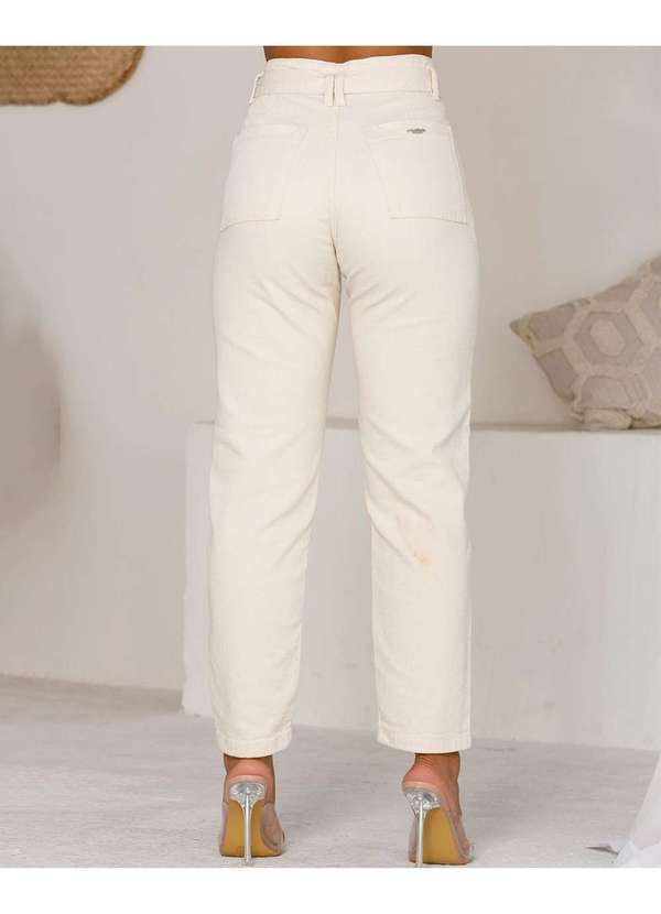 Consciência - Calca Jeans Off White Mom Feminina Cintura Alta com Cinto Branco 4