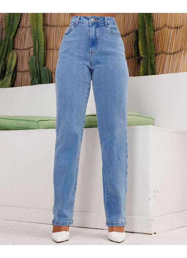 Consciência - Calca Jeans Reta Feminina Cintura Alta com Elastano Azul 3