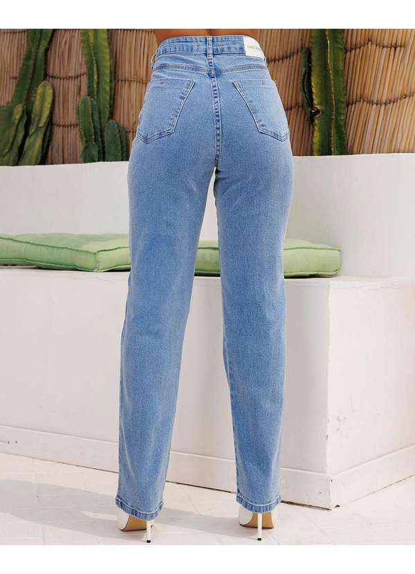 Consciência - Calca Jeans Reta Feminina Cintura Alta com Elastano Azul 4