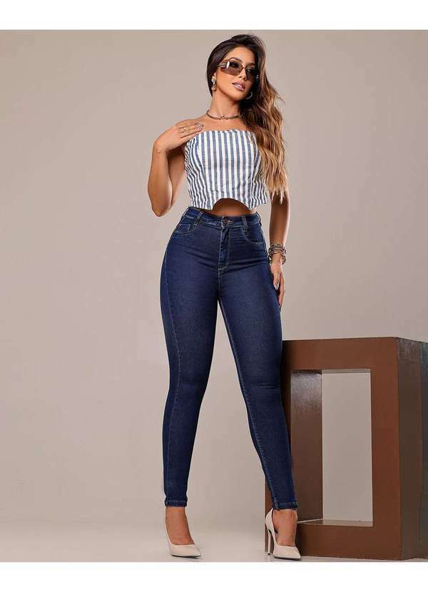 Consciência - Calca Jeans Skinny Extreme Power Feminina Cintura Alta Basica Azul