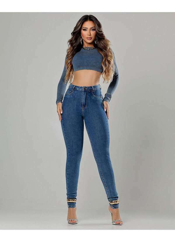 Consciência - Calca Jeans Skinny Extreme Power Feminina Cintura Media Basica Azul