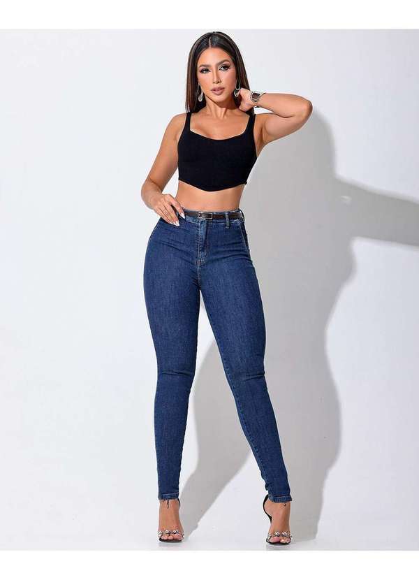 Consciência - Calca Jeans Skinny Hot Feminina Cos Revel e Cinto Pu Azul