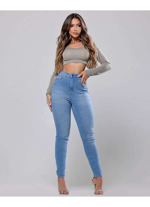 Consciência - Calca Jeans Skinny Premium Feminina Cintura Alta Basica Azul
