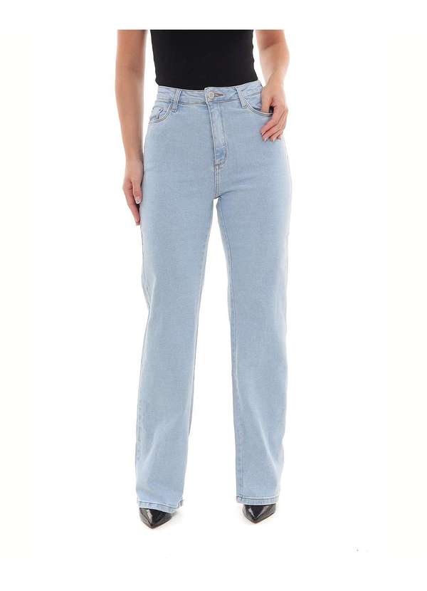 Consciência - Calca Jeans Wide Leg Feminina Cintura Alta Basica com Elastano Azul