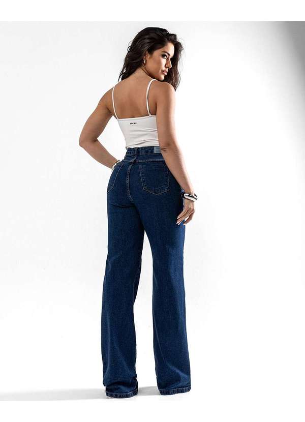 Consciência - Calca Jeans Wide Leg Feminina Cintura Alta Basica com Elastano Azul 3