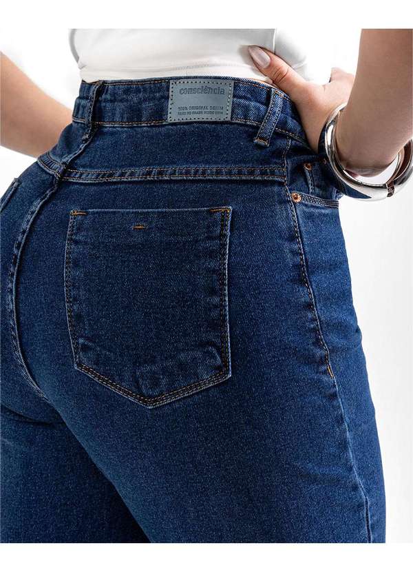 Consciência - Calca Jeans Wide Leg Feminina Cintura Alta Basica com Elastano Azul 5