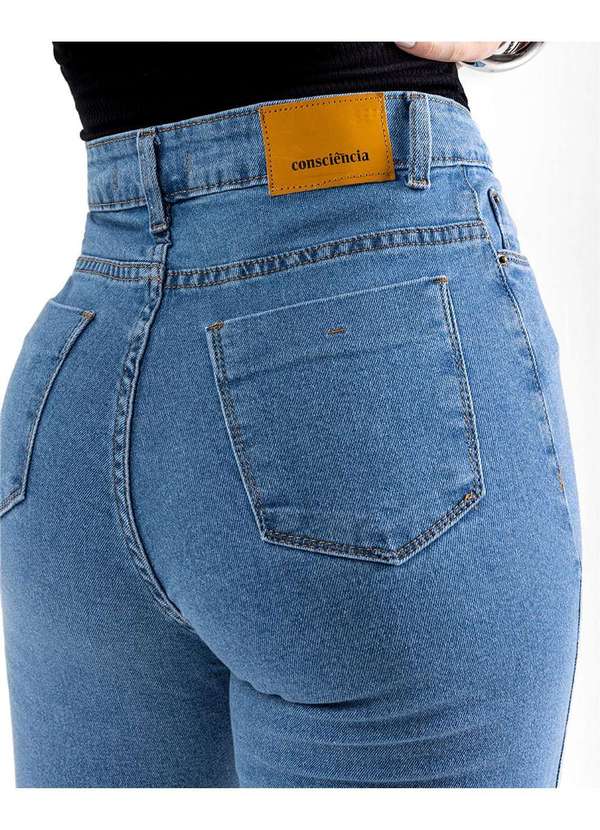 Consciência - Calca Jeans Wide Leg Feminina Cintura Alta Basica com Elastano Azul 5