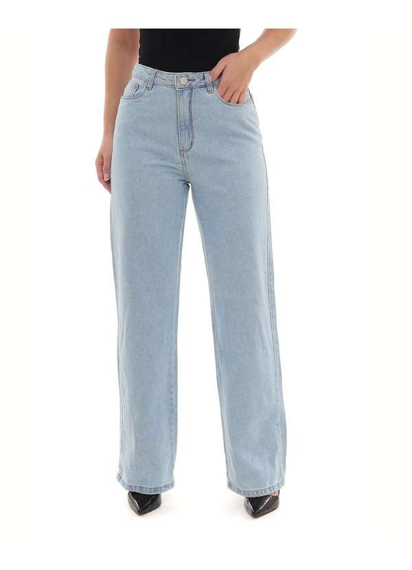 Consciência - Calca Jeans Wide Leg Feminina Cintura Alta Basica Azul