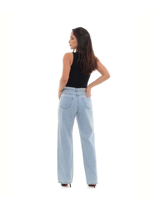 Consciência - Calca Jeans Wide Leg Feminina Cintura Alta Basica Azul 3