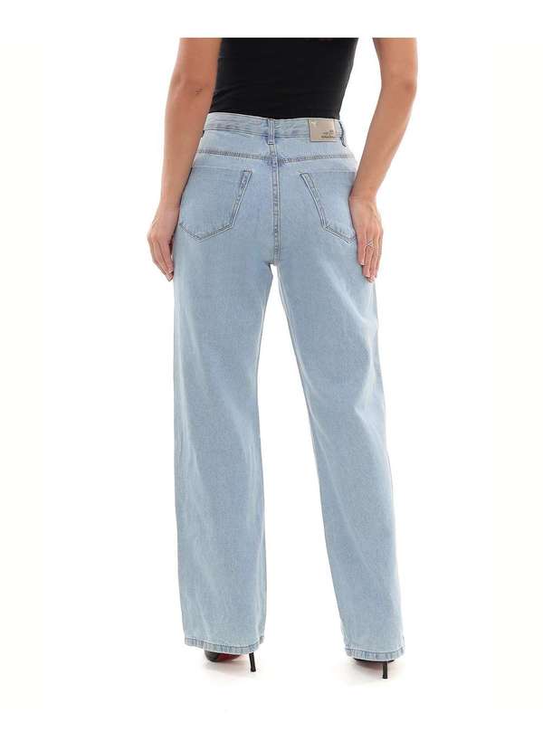 Consciência - Calca Jeans Wide Leg Feminina Cintura Alta Basica Azul 4