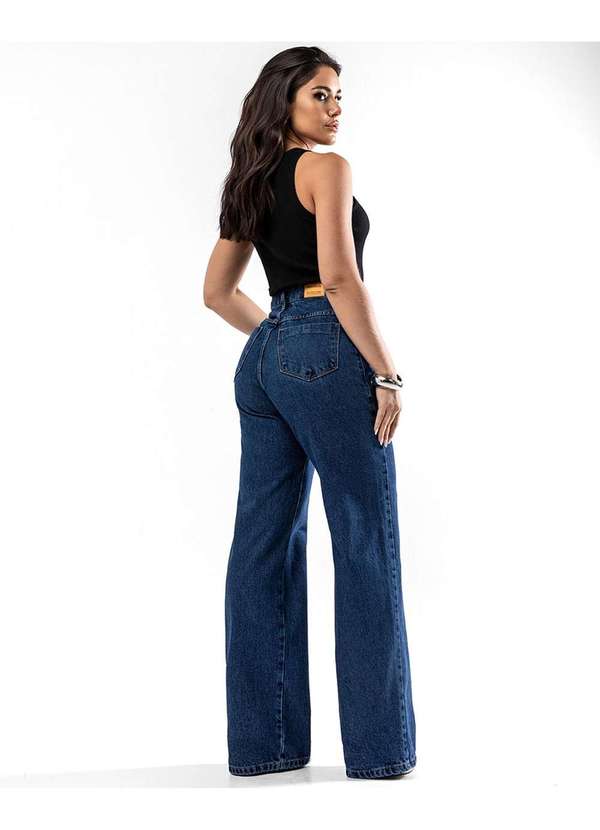 Consciência - Calca Jeans Wide Leg Feminina Cintura Alta Basica Azul 2