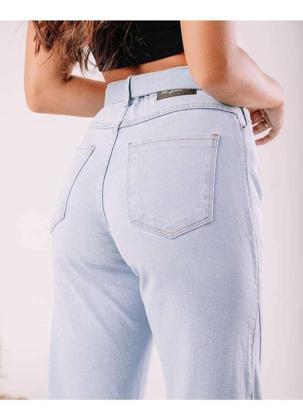 Consciência - Calca Jeans Wide Leg Feminina Cintura Alta com Cinto Azul 2
