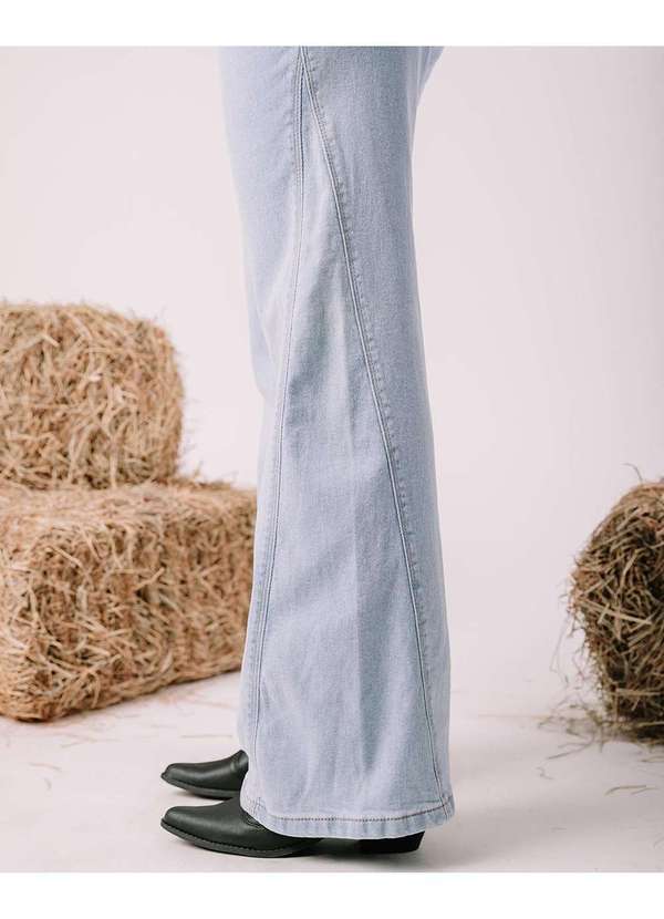 Consciência - Calca Jeans Wide Leg Feminina Cintura Alta com Cinto Azul 4