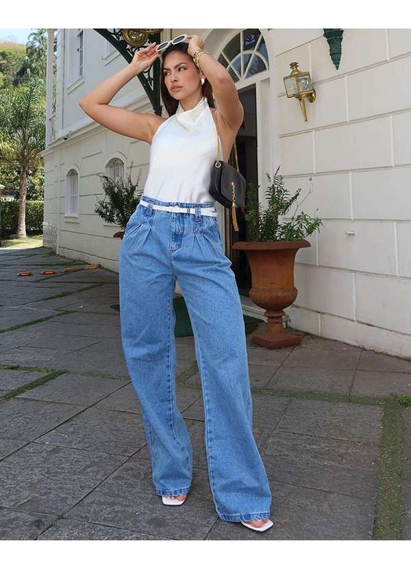 Wide Leg Jeans Blusas Femininas Para Usar Com CalÇa Jeans Calça - Main Image