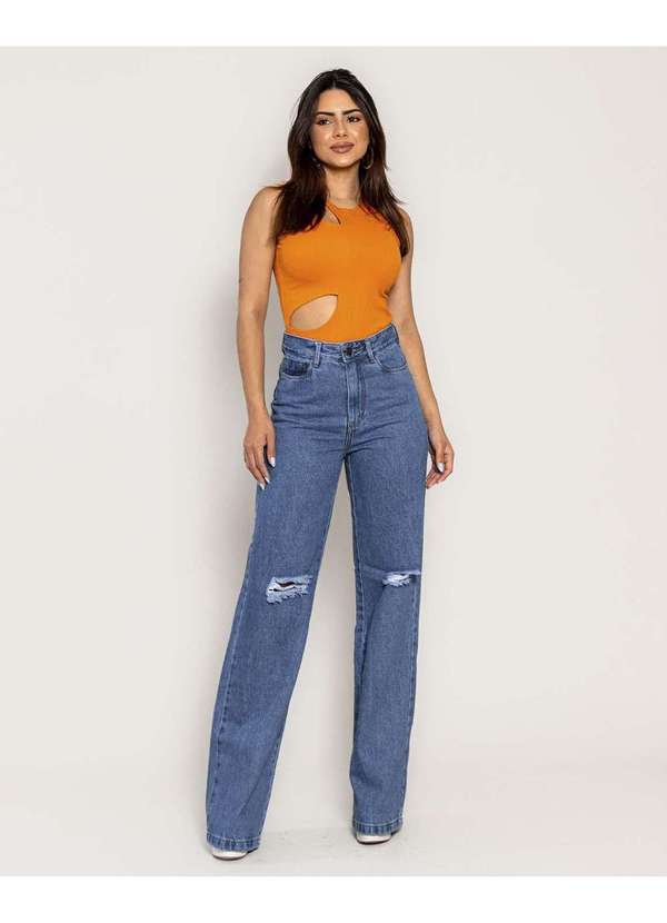 Denim CalÃ§a Desfiada Embaixo Consciência Calca Jeans Wide Leg - Main Image