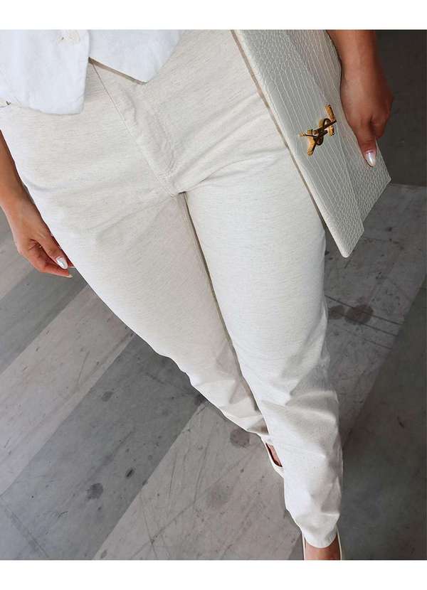 Consciência - Calca Linho Mom Feminina Cintura Alta Basica Bege 3