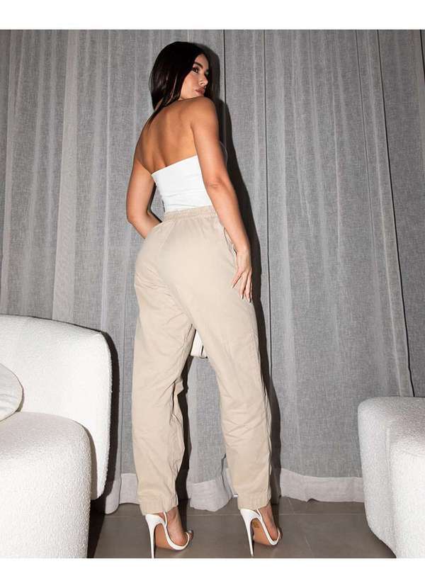 Consciência - Calca Sarja Baggy Feminina Cintura Media Bege 3