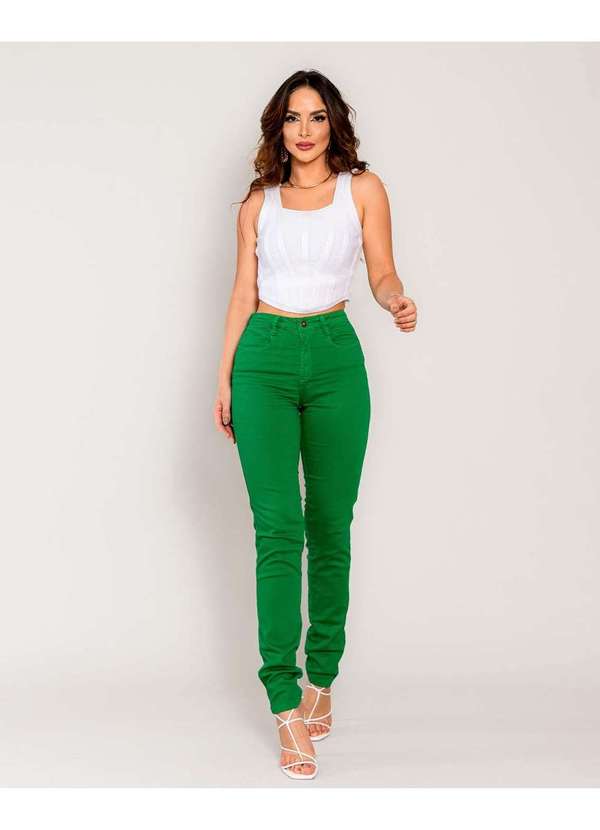 Consciência - Calca Sarja Feminina Skinny Cintura Media Basica Verde