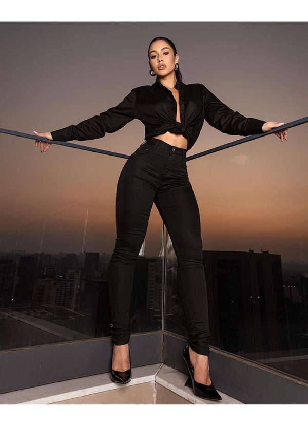 Consciência - Calca Sarja Skinny Extreme Power Feminina Feminina Cintura Alta Preto