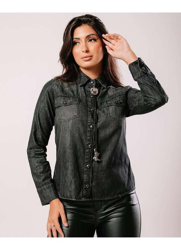 Consciência - Camisa Jeans Black Feminina Basica Preto 2