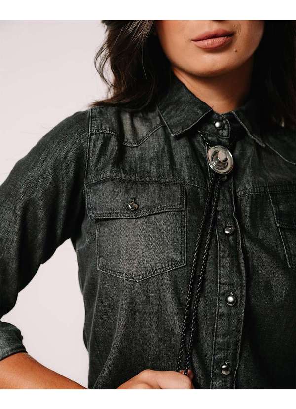 Consciência - Camisa Jeans Black Feminina Basica Preto 3