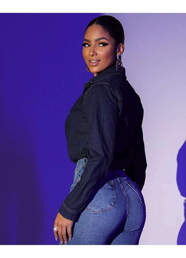 Consciência - Camisa Jeans Feminina com Bordado e Pence Azul 2