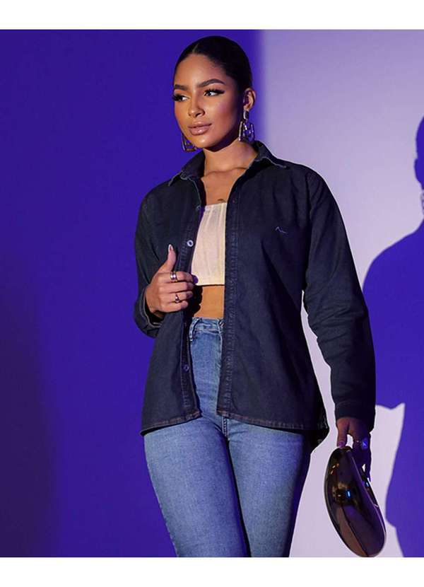 Consciência - Camisa Jeans Feminina com Bordado e Pence Azul 3