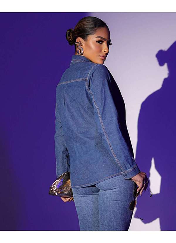 Consciência - Camisa Jeans Feminina com Bordado e Pence Azul 4