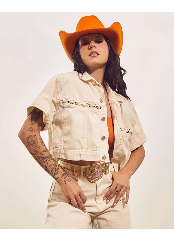 Camisa Sarja Over Cropped Feminina Entrelacada Ana Castela Branco