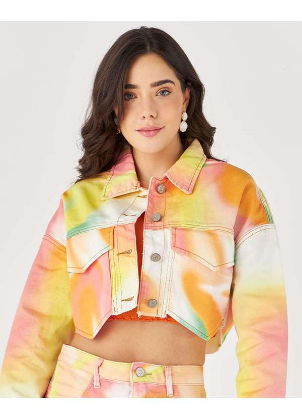 Consciência - Jaqueta Feminina Cropped Oversize com Barra Desfiada Estampado