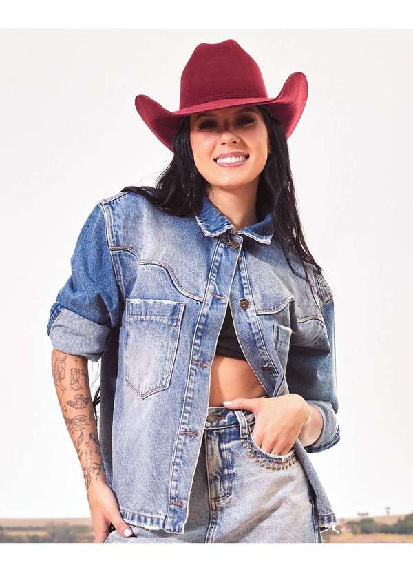 Consciência - Jaqueta Feminina Jeans Oversized com Aplicacao Ana Castela Azul