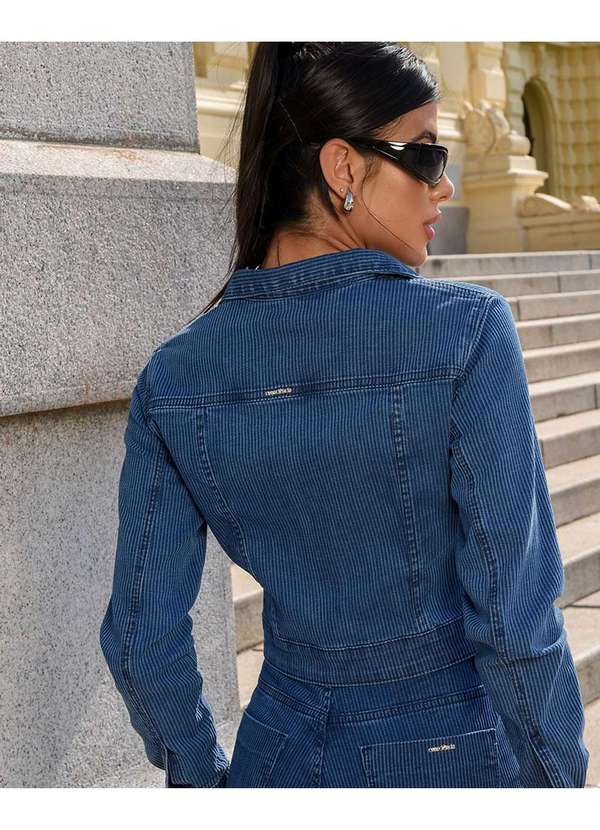 Consciência - Jaqueta Jeans Cotele Feminina Cropped Azul 2