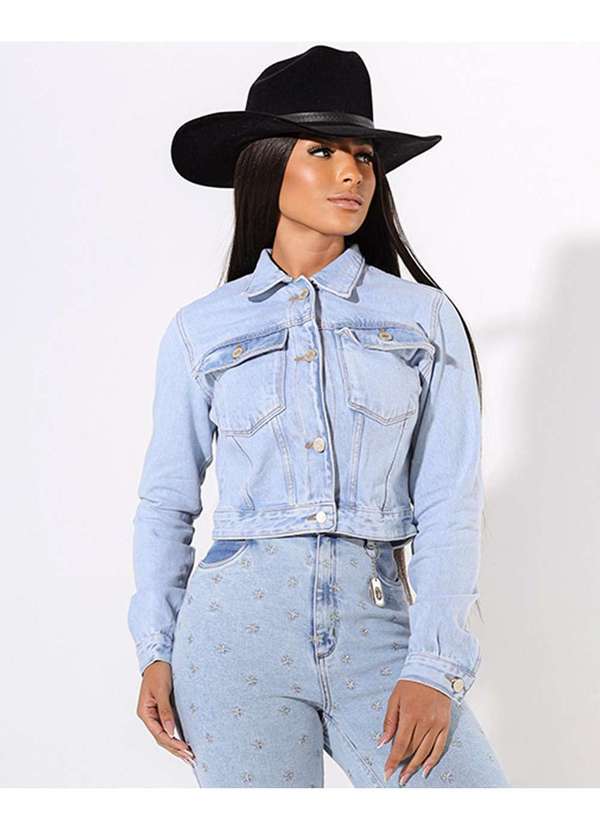 Consciência - Jaqueta Jeans Cropped Feminina Basica Azul