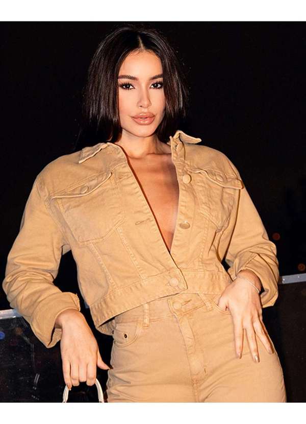 Consciência - Jaqueta Sarja Cropped Feminina Basica Bege 2