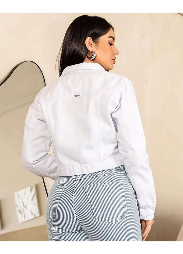 Consciência - Jaqueta Sarja Cropped Feminina Basica Branco 2