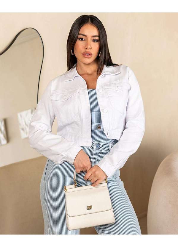 Consciência - Jaqueta Sarja Cropped Feminina Basica Branco 3