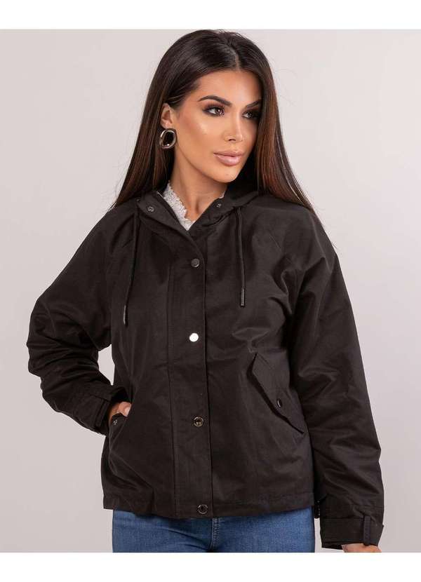 Consciência - Jaqueta Sarja Feminina com Capuz Preto