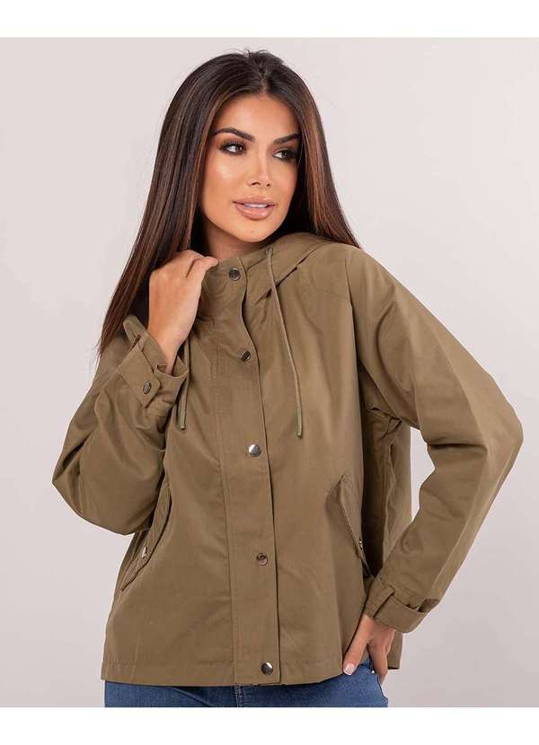 Consciência - Jaqueta Sarja Feminina com Capuz Verde