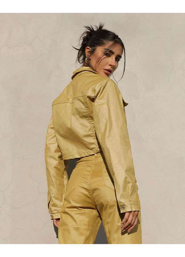 Consciência - Jaqueta Sarja Resinada Cropped Feminina Dourado 2