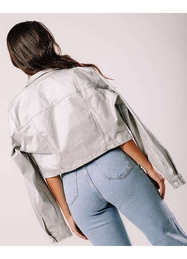 Consciência - Jaqueta Sarja Resinada Cropped Feminina Prata 2