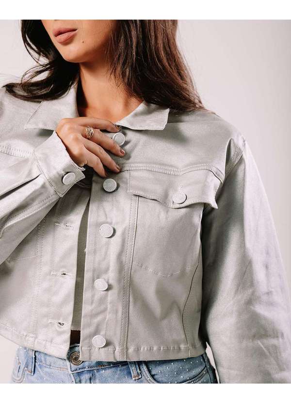 Consciência - Jaqueta Sarja Resinada Cropped Feminina Prata 3