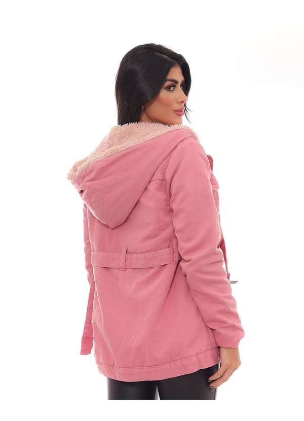 Consciência - Parka de Sarja Feminina Forrada com Capuz Rosa 2