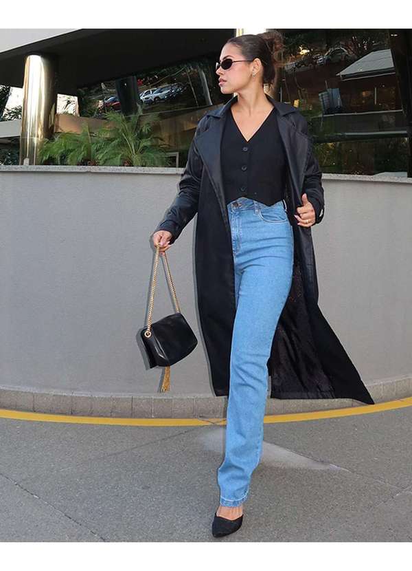 Consciência - Trench Coat Material Sintetico Resinado Feminino Preto 3